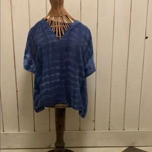 JUST LIVING INDIGO BLUE/ WHITE COTTON GAUZE TOP